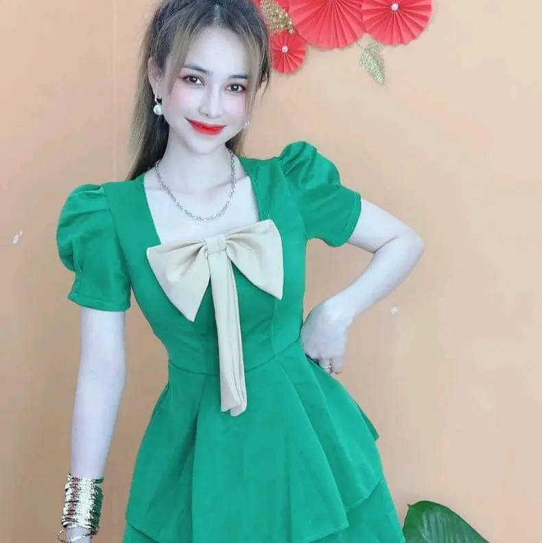 Áo Nữ Kem Voi Đô Bô THUN Cat Hàn Dễ Thương Quần Đùi Đính Nơ Fom 42kg 58kg - Women Dress 2