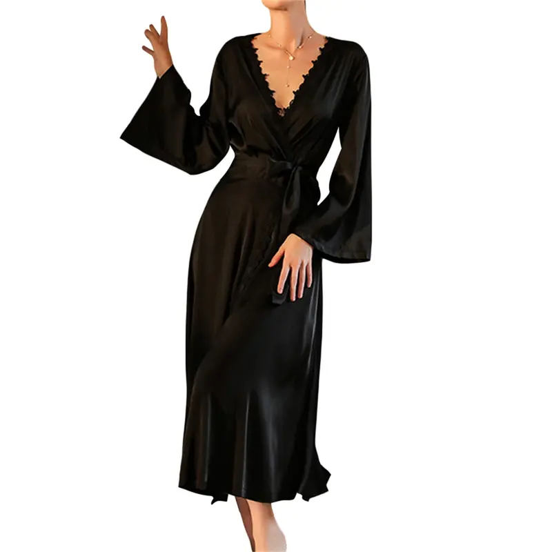 Women Night Robe, Long Sleeve V Neck Lace Backless Waist Bel - TikTok ...