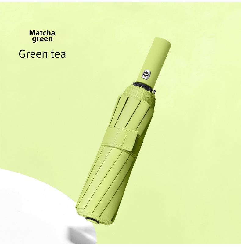 Product Introduction of Solid color three folding windproof umbrella coating Sun protection umbrella One key retractable automatic folding umbrella high appearance level selling women's and men's sunny umbrella  Uv Protection 16