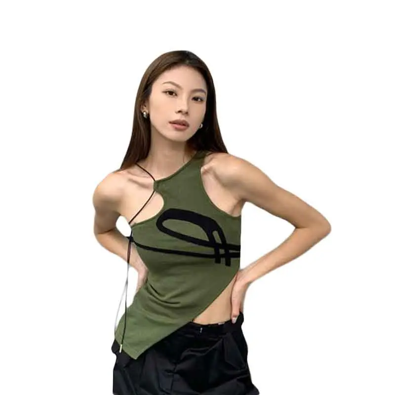Women Tank Top, Trendy Sleeveless Printed Irregular Slim Fit Vest Summer Clubwear