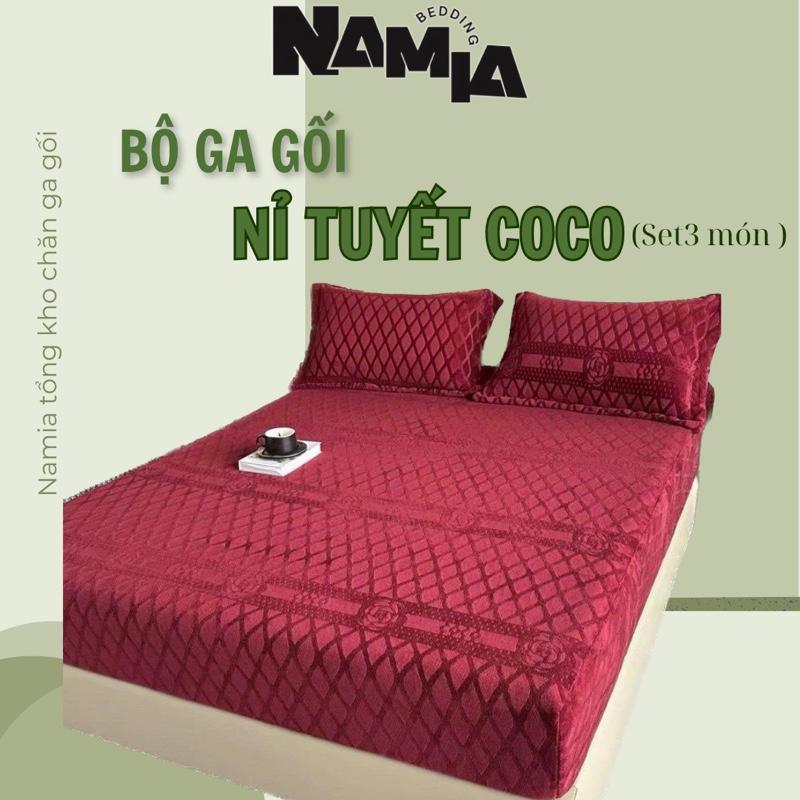 Bộ ga gối trải giường nỉ tuyết CÔ CÔ mềm mại ấm áp-Set 3 món :1ga và 2 vỏ gối