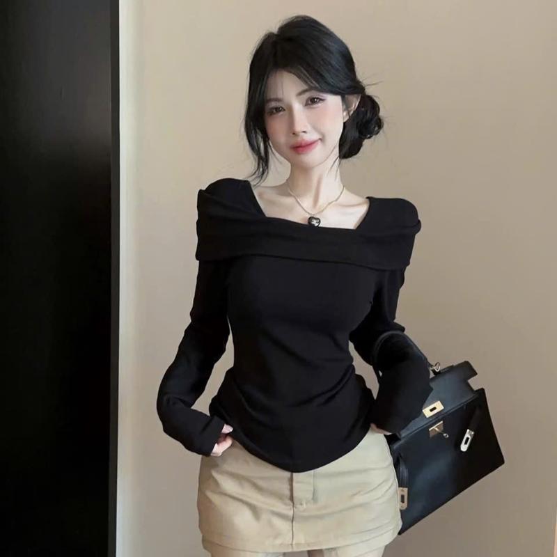 Áo kiểu tay dài trễ vai cổ vuông siêu xinh dáng ôm tiểu thư cho nữ 