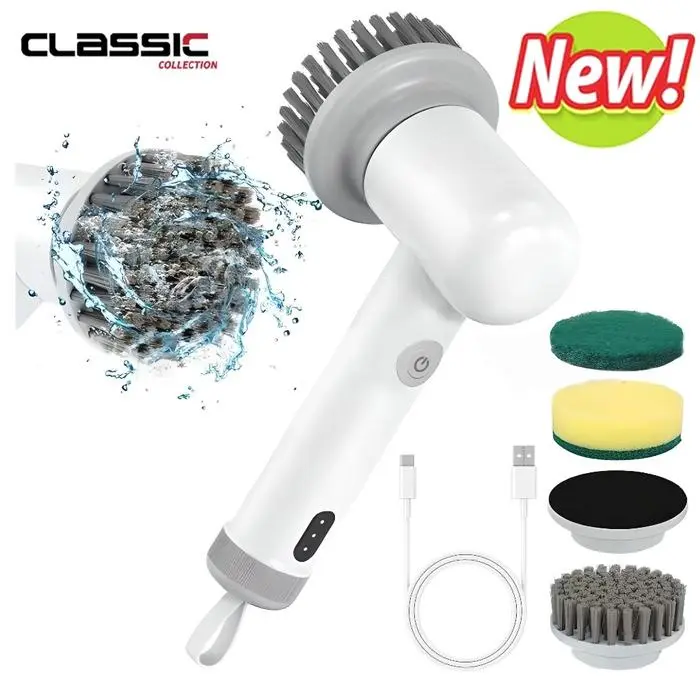 Diskon Murah6in1 Sikat Pembersih Listrik Sikat Pembersih Elektrik Tanpa Kabel Tahan Air portable Shower Lantai Kamar Mandi scrubber /Sikat WC Elektrik/ Toilet Scrubber - 1500mAh putihPasti ori