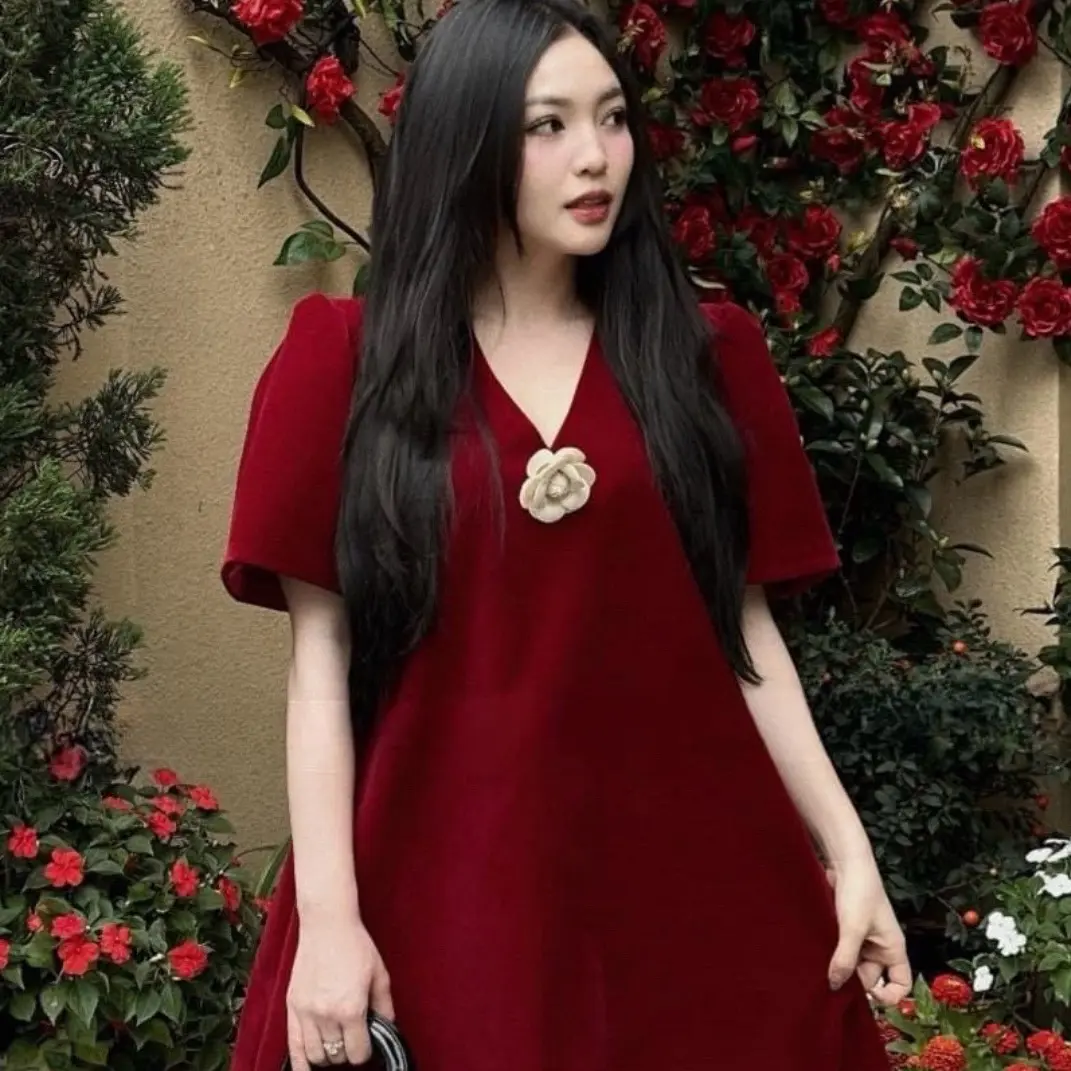 [ 40-110kg] Váy Nhung bồng đi tiệc, đầm bigsize dáng suông A sang chảnh