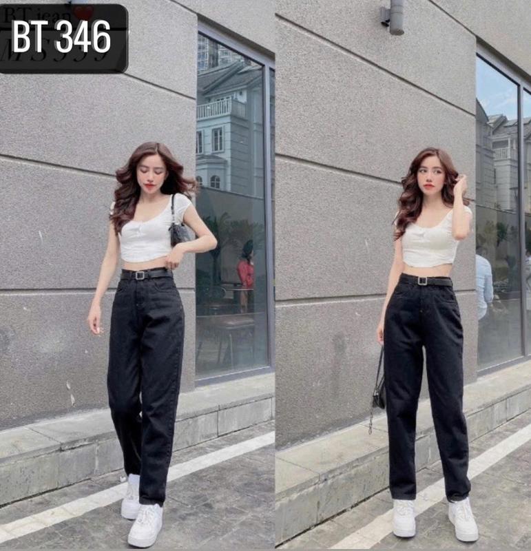 Quần Baggy Lưng Cao 1 Nút Kiểu Đơn Giản Thời Trang QC mã 346 Pants Jean Women Nữ 3