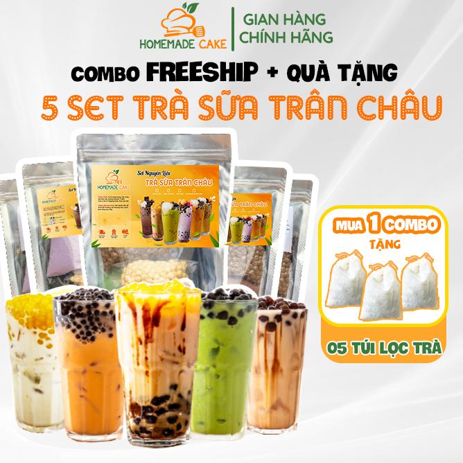 Combo 5 set Trà Sữa 15Ly -FreeShip+Quà tặng- vị Thái Xanh, Đường Đen, Phúc Long, Hồng Trà, Khoai Môn