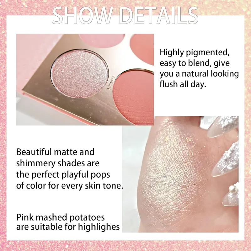 6 Colors Natural Blusher Palette, Long Lasting Shimmering Blush Palette, Cheeks Contour Blush Pressed Powder, Natural Look Blush for Daily Makeup 4