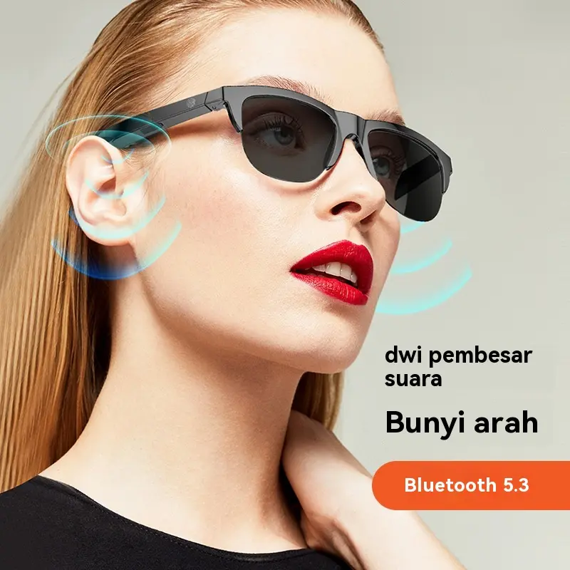 Cermin Mata Bluetooth, Warna Biru, Anti-UV, dengan Fon Kepala Wayarles Eyewear Sunglasses