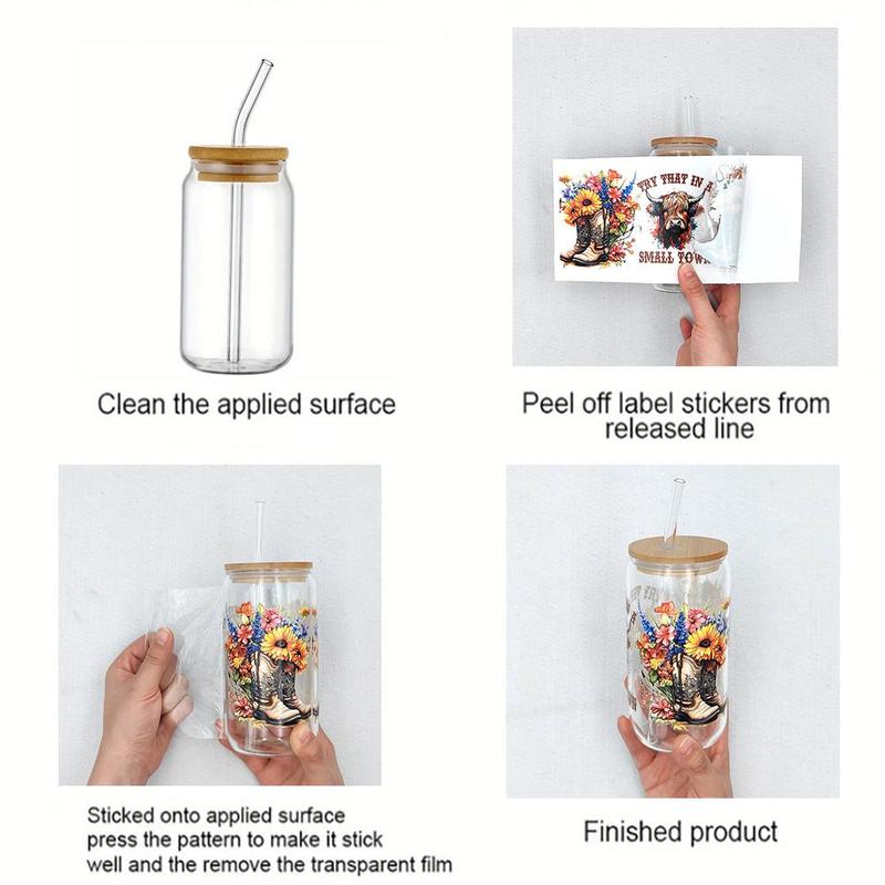 Mental Health Design Cup Wrap Transfer Sticker, 4 Counts/set Drinking Wraps Sticker For 16 OZ Libby Glass, Decor Sticker For Coffee Milky Cup Glass Bottle 8