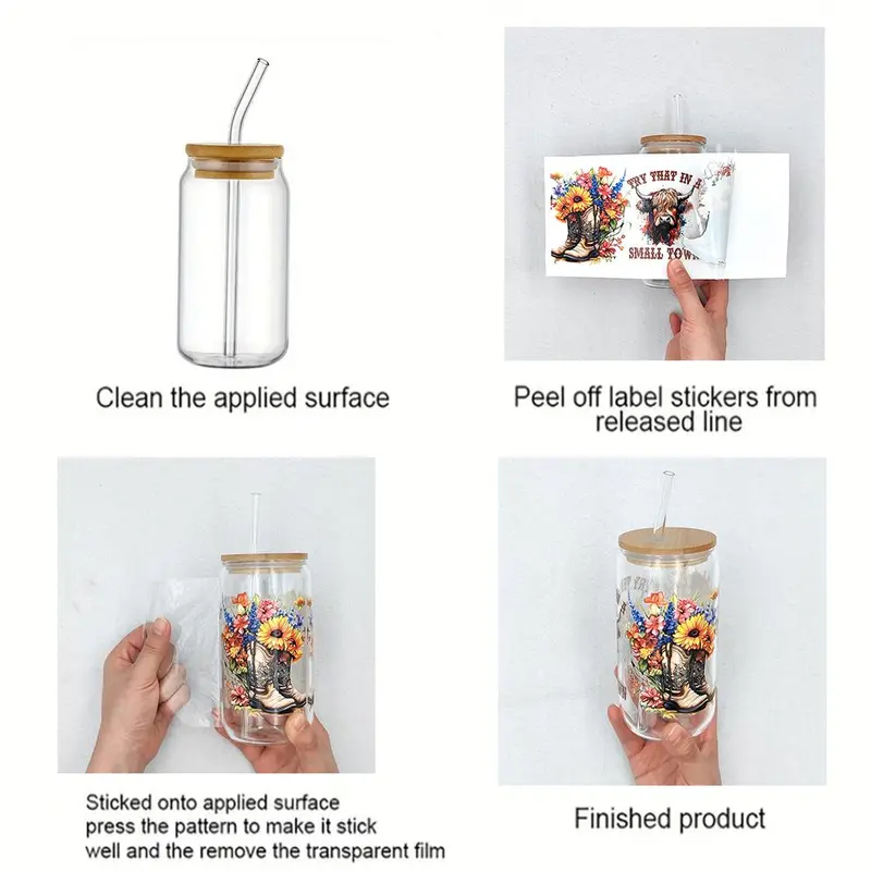Mental Health Design Cup Wrap Transfer Sticker, 4 Counts/set Drinking Wraps Sticker For 16 OZ Libby Glass, Decor Sticker For Coffee Milky Cup Glass Bottle 7