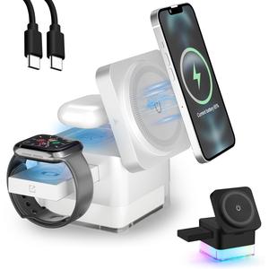 3 in 1 Charging Station for Apple Magsafe, Foldable Magnetic Wireless Charger with 360 Rotating, Travel Charger for iPhone & iWatch & AirPods, Portable Charger