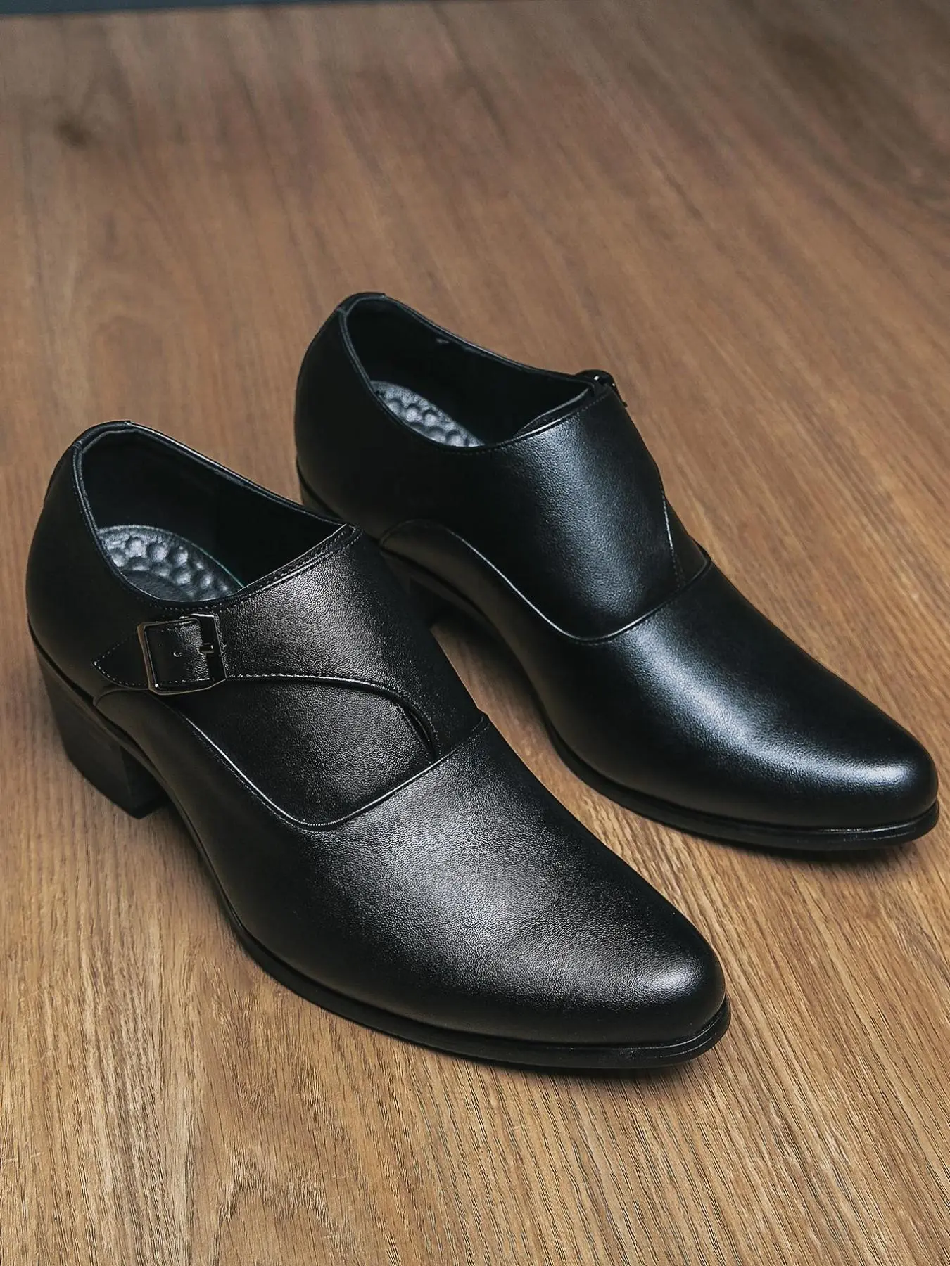 Men's Fashionable Patchwork Design Belted Dress Shoes, Formal Business Style Pointed Toe Shoes for Work Office, Male All-match Commuter Shoes for Daily Wear