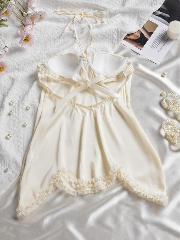 Women's Contrast Lace Big Bow Tie Back Cami Nightdress PJ, Elegant Soft Comfy Halter Nightgown Nighties for All Seasons, Women's Sleepwear for Indoor Wear 2