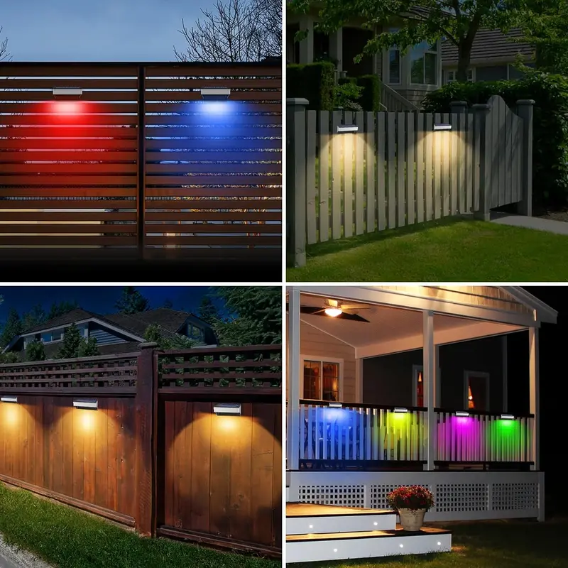 Solar Powered 8LED Fence Light, Solar Deck Light, Solar Step Light, Stainless Steel RGB Color Light Mode, Super Bright Solar Landscape Light for Courtyards, Gardens 5