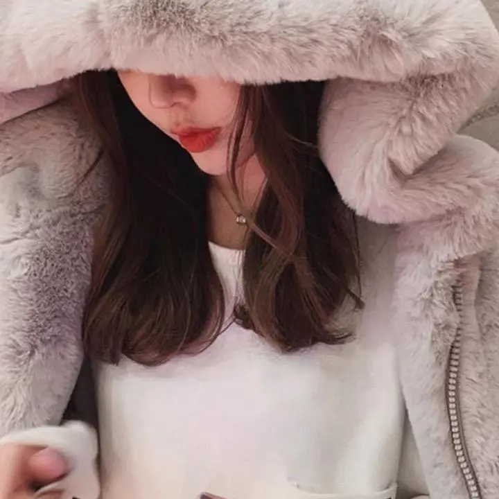 Áo khoác lông thỏ unisex MÀU TRƠN CÓ MŨ siêu rộng thiết kế phong cách ấp áp dễ thương, SEE 3S 5