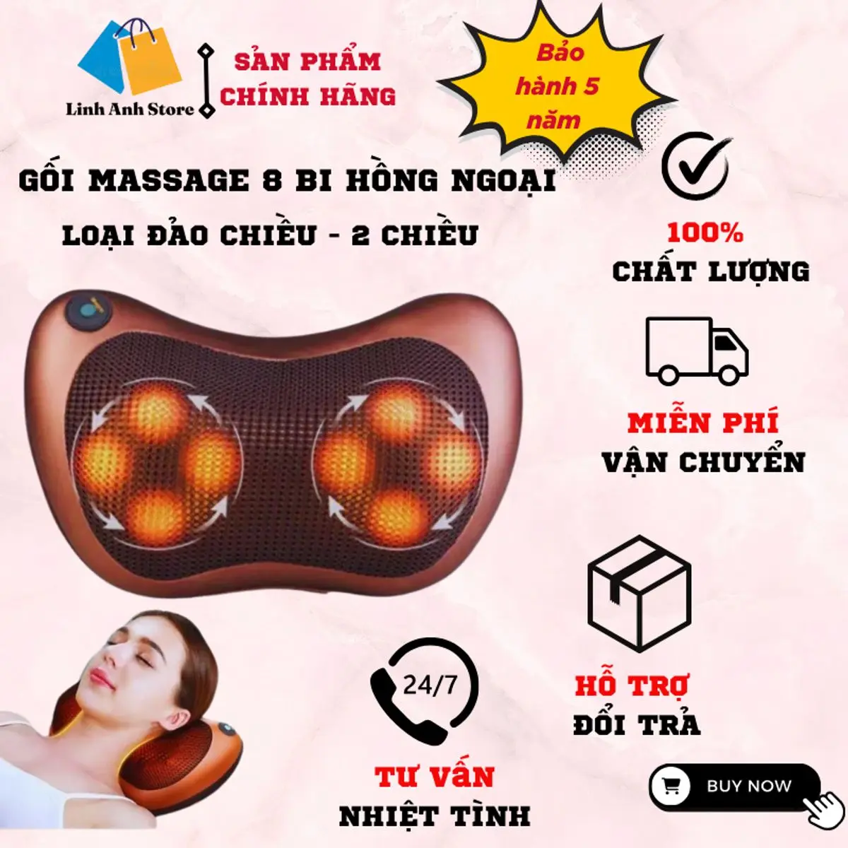 Gối Mát xa Hồng Ngoại 8 Bi – Mát xa Cổ Công Nghệ Cao, Bảo hành 12 tháng