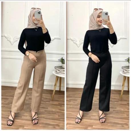 GS- CELANA KULOT SCUBA PREMIUM STANDAR JUMBO KULOT WANITA ANTI KUSUT Nyaman Panjang Kantor Basic Hitam Basic Hitam Kerja 0