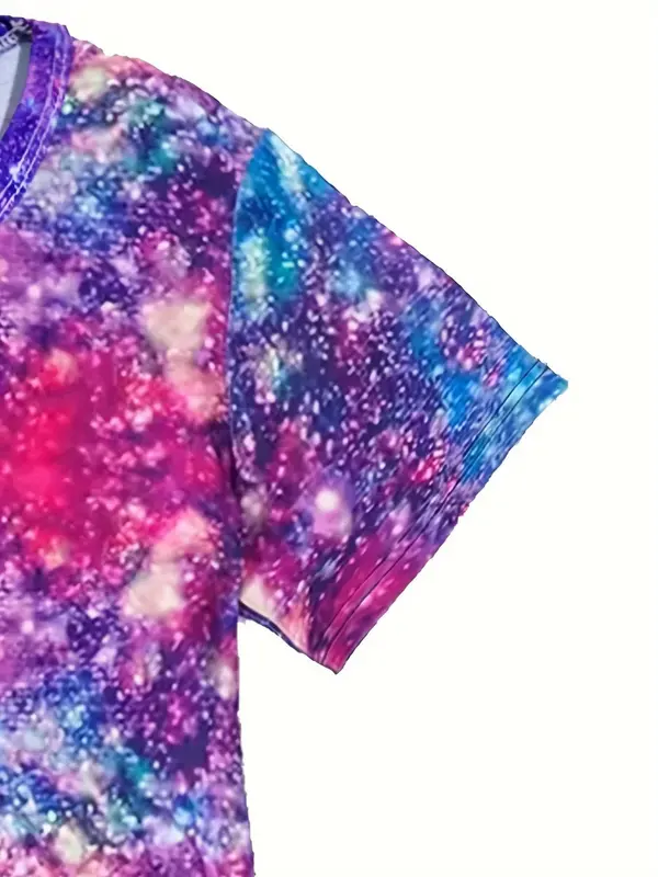 Girl's All Over Unicorn Print Short Sleeve Dress, Cute Casual Round Neck A Line Dress for Summer, Kids Clothes for Daily Wear 2