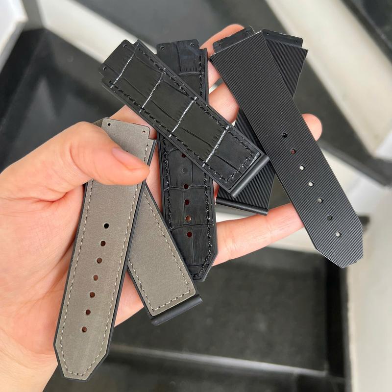 Dây Đồng Hồ HUB Nam Size 42 Lộn Xám + Cao Su Đen + Da Đen Nữ 38 34 (tặng kèm tool thay dây)