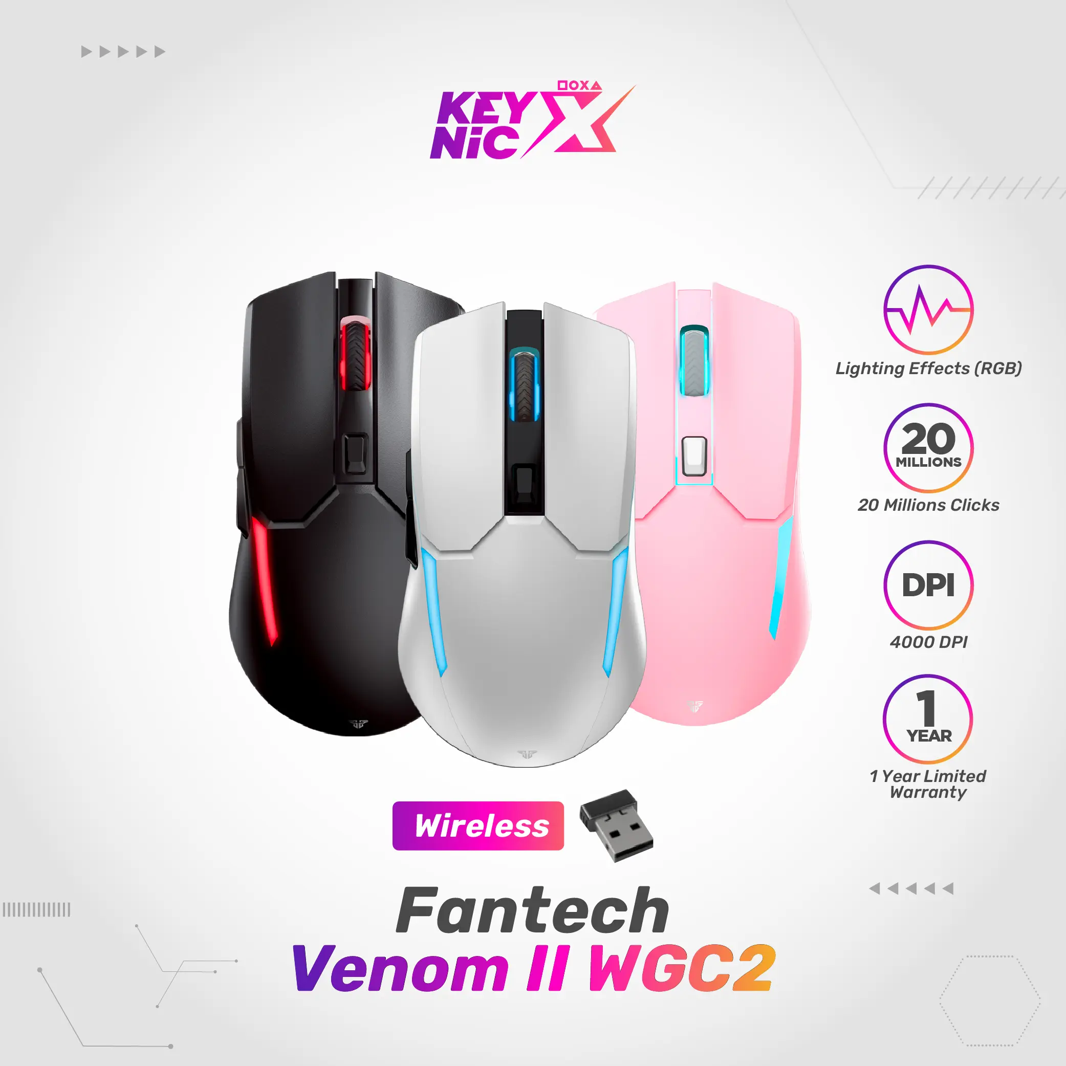 Fantech VENOM II WGC2 Wireless Mouse Gaming Rechargeable Garansi Resmi