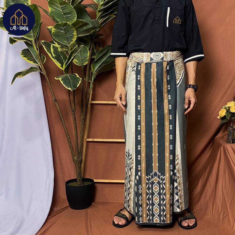 Sarung Tenun Al-Wafiq Bahan Katun Motif Batik Songket Pria Dewasa Santri Muslim Kain Hitam 8