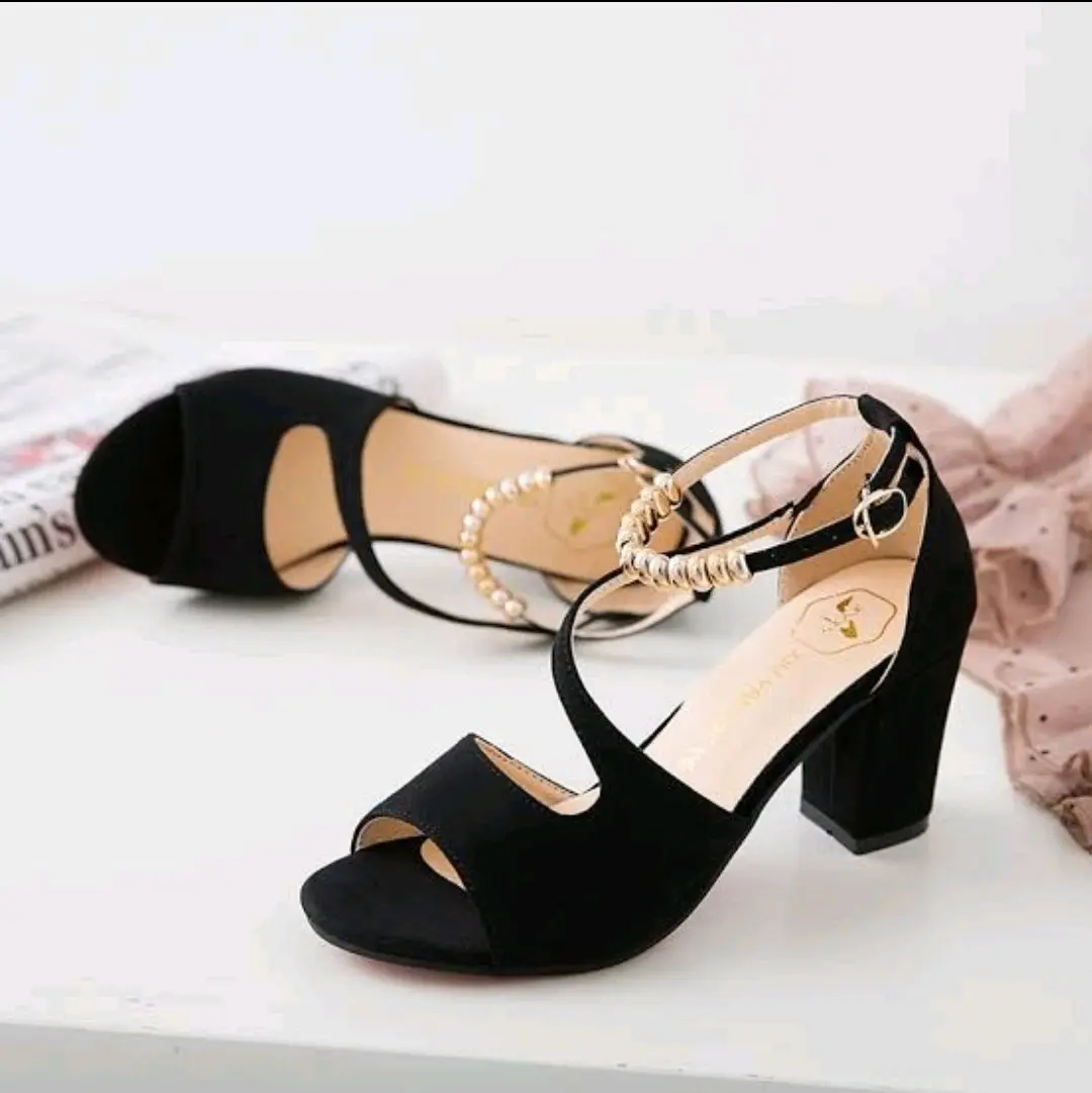 Sandal High Heels Wanita Hak 5 cm Slempang Terbaru Kekinian Hitam