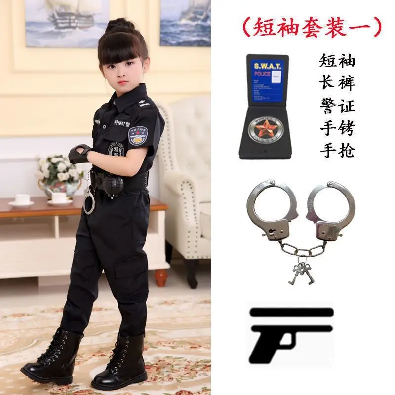[policeman costume kids]Children's Police Officer Costume Boys Special Police Special Forces Set Kindergarten Children's Day Role Play Costume