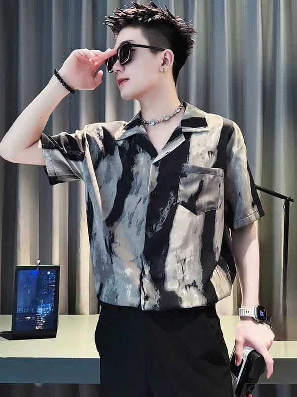 Áo Sơ Mi Nam Boy Phố Ngắn Phối Loang Form Chuẩn Chất Vải Thoáng Mát Hot Trend Menswear Hàn Quốc Mịn Mát Không Nhăn Không Xù Không Phai Màu