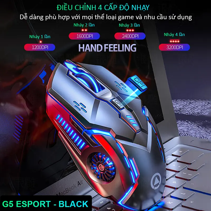 Chuột gaming máy tính có dây game thủ SIDOTECH G5 thiết kế công thái học 7 chế độ ánh sáng led rgb 4 cấp độ nhạy dpi 3200 dành cho game thủ chơi liên minh huyền thoại 7