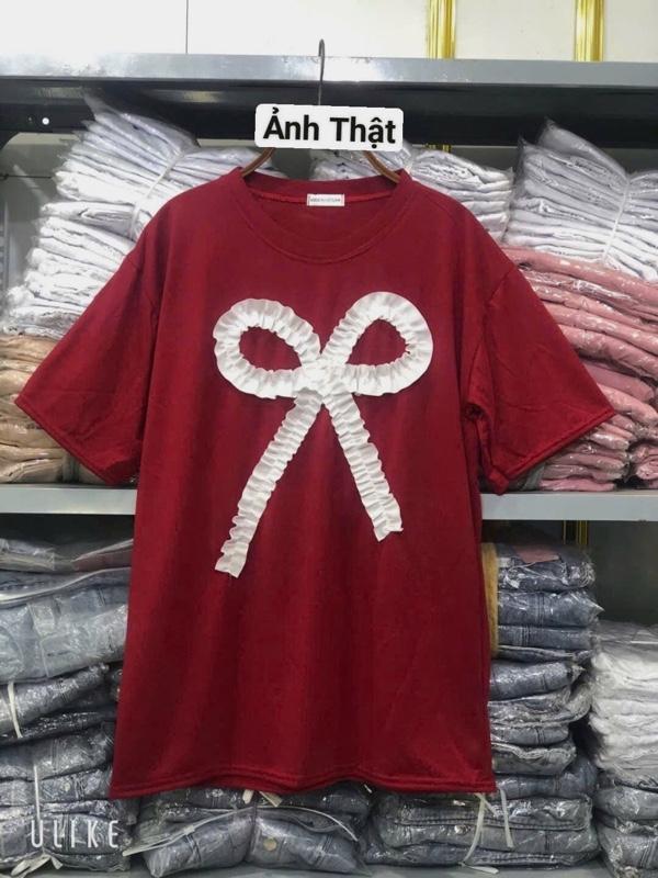 Product Introduction of Bộ đồ quần ống rộng kẻ CARO đỏ + áo phông phom rộng tay lỡ chất cotton hình nơ rúm ĐỎ-ManhThang - Top, Kem, Ong 15