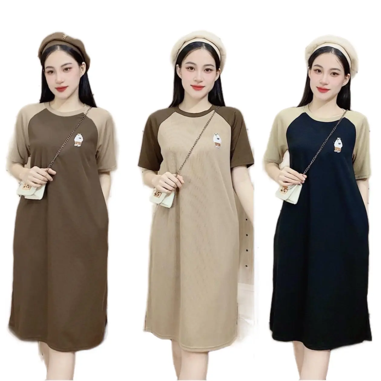 [V203] Váy Thun Nỉ Tăm Hình Dáng Suông Chất Đẹp Nữ Sen Nhung