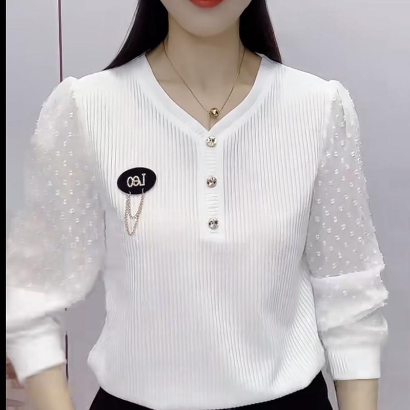 Áo Nữ Nhỏ Phong Cách Thanh Lịch, Hàng Mới Về, Màu Trơn Dài Tay, Dệt Kim Cơ Sở 0