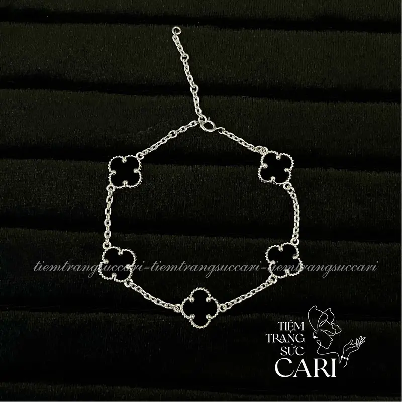 ￼[Đá 10 li] Lắc tay cỏ 4 lá bạc 925 đính đá Xà Cừ Freesize by TIEMTRANGSUCCARI 8