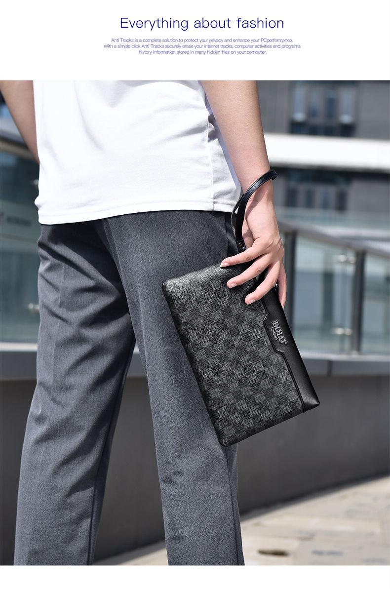 Product Introduction of Men's Handbag New Fashion Plaid Business Large Capacity Casual Envelope Men's Clutch 13