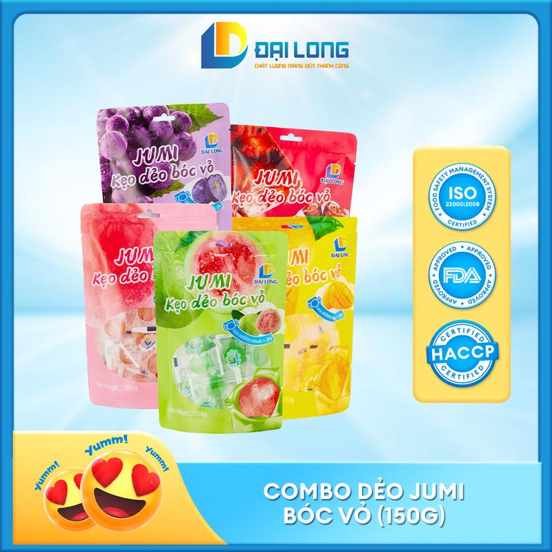 COMBO 5 gói kẹo JUMI 150g ĐẠI LONG từ 4-5 vị dẻo dẻo, dai dai hương vị trái cây Snack, Candy Food Chua Thức Ăn Vặt kẹo dẻo bóc vỏ deo peeling soft candy kẹo dẻo bóc vỏ peel gummy xoài