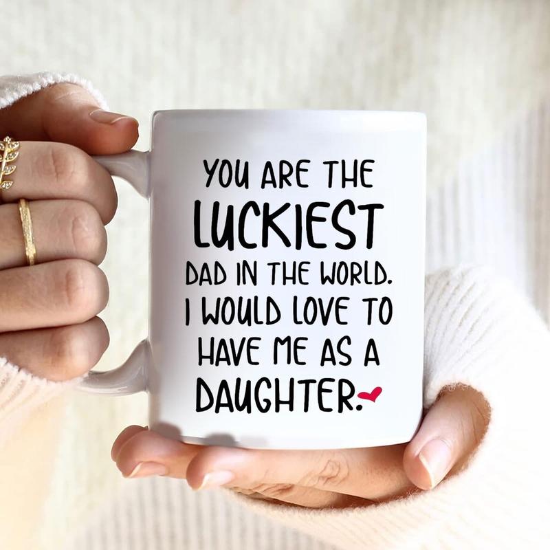 Product Introduction of You Are The Luckiest Dad in The World   Letter Pattern Coffee Mug, 1 Count Ceramic Tea Cup, Home Supplies for Bathroom Tumbler for Toothbrush 6
