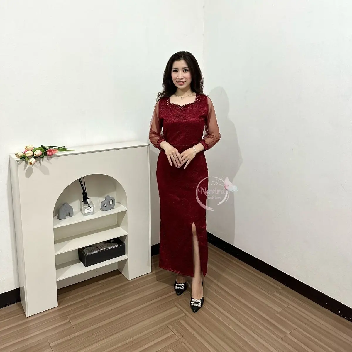 Navira Fashion - Cielyn Dress - Dress Brokat - Dress Pesta - Dress Kondangan Gaun Mutiara Panjang