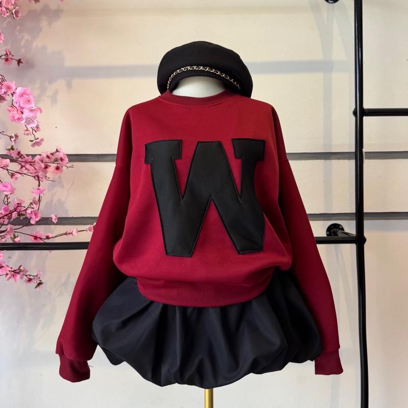 Sét Váy Nữ Mùa Đông Gồm Áo Sweater Chữ W + Chân Váy Bí Phồng