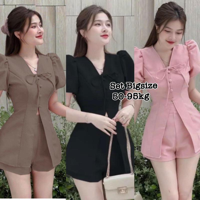  Thời Trang Bigsize - Set Áo Cột Dây Và Quần Bigsize có Bo Chun Thiết Kế Dự Tiệc Nữ Cao Cấp Xinh Đẹp Sang Trọng 40-95kg Đen - 1097 
