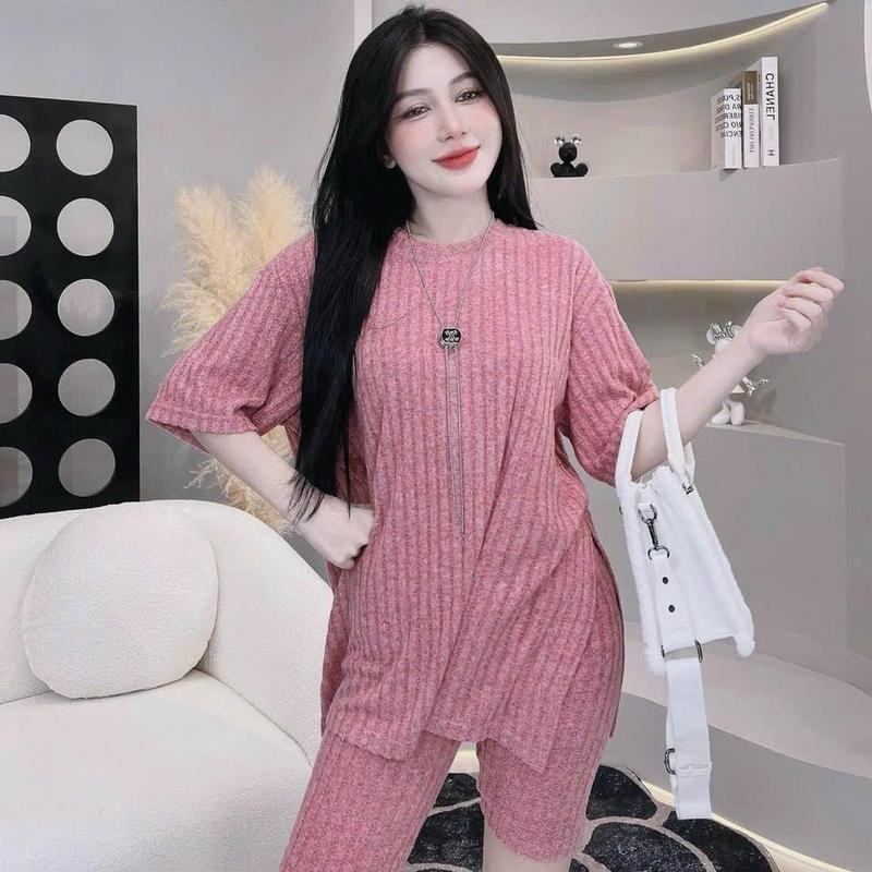 Bộ ngố áo thun quần ôm chất thun nhung 55-85kg Quỳnh như Bigsize Nữ Women Top