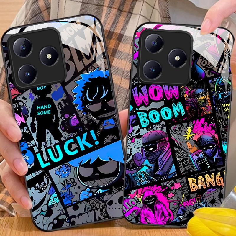 เคสโทรศัพท์แก้ว ลายกราฟฟิตี้ สำหรับ Realme C75, C67, C65, C65, C63, C53, C55, C51, C61, C35, C33, C3