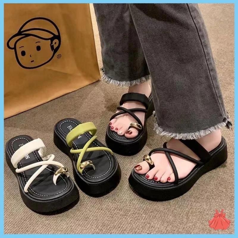 1.Dép nữ xỏ ngón khóa vàng dây chéo có mút mang đế cao 3cm êm chân đi chơi đi tiệc đi du lịch DéP Shoes Sandal GiàY