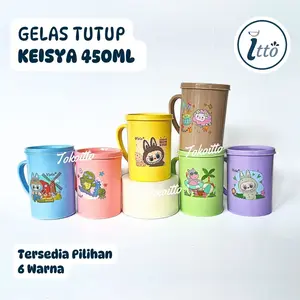 Gelas Cangkir Tutup Keisya 450ml Plastik Viola