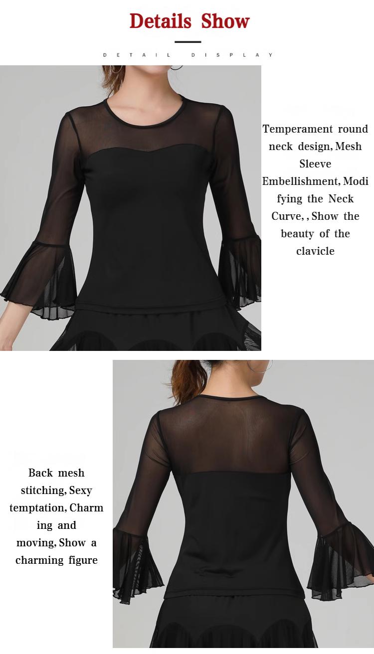 Product Introduction of 2024 Square Dance Costume Network Sleeve Short Sleeve Top Latin Dance New National Standard Dance Modern Dance Social Dance Costume Performance Costume 8