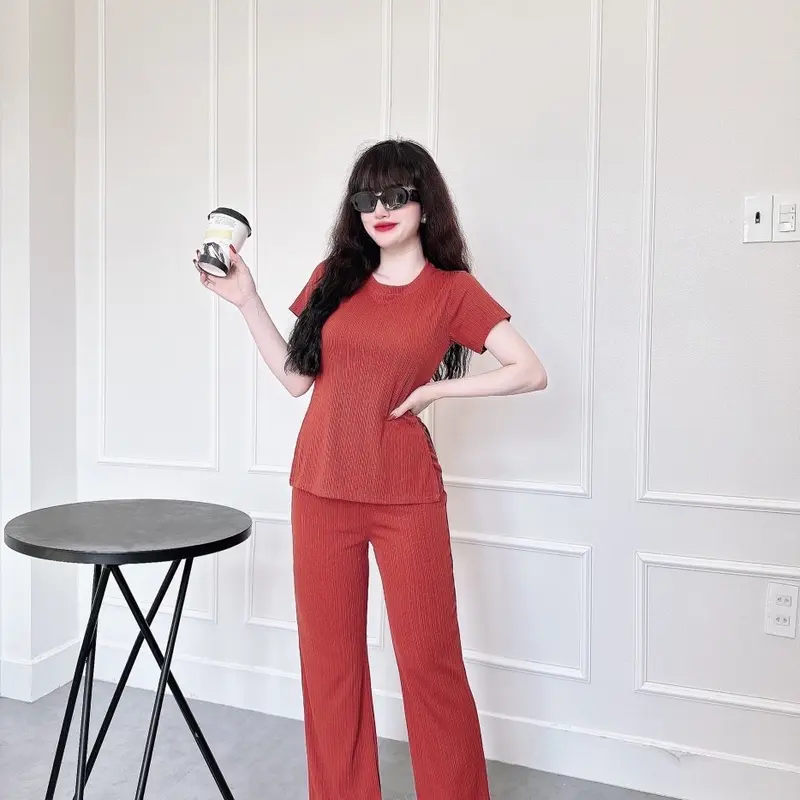Set Thun Gân Xẻ Tà Tôn Dáng Quần Ống Suông Rộng Cho Các Nàng Mặc Nhà Xinh, Chất Vãi Thoáng Nhẹ Thoải Mái Cho Người Mặc - Linh Đan Store 1609 8