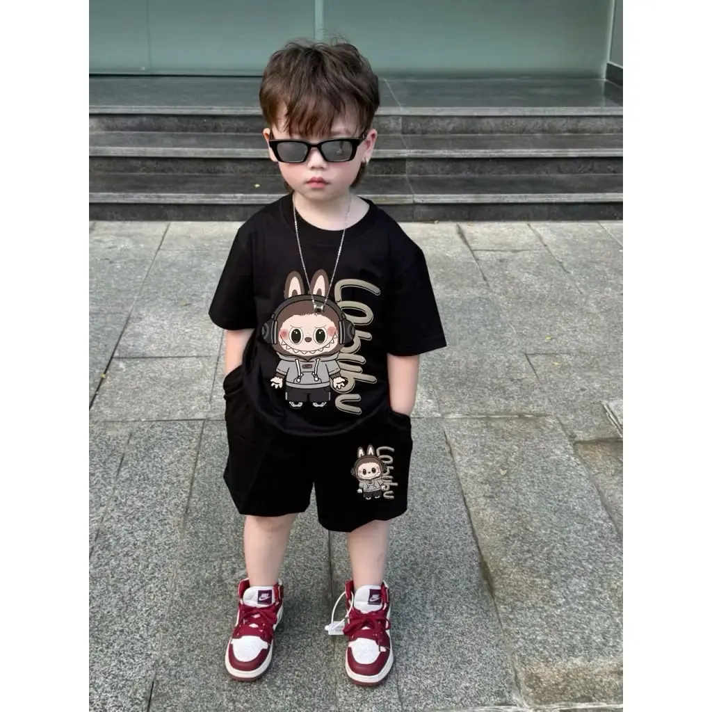 Bộ quần áo cho bé trai hình labubu tai nghe, set áo phông quần short trẻ em,TPKIDS,[M888]
