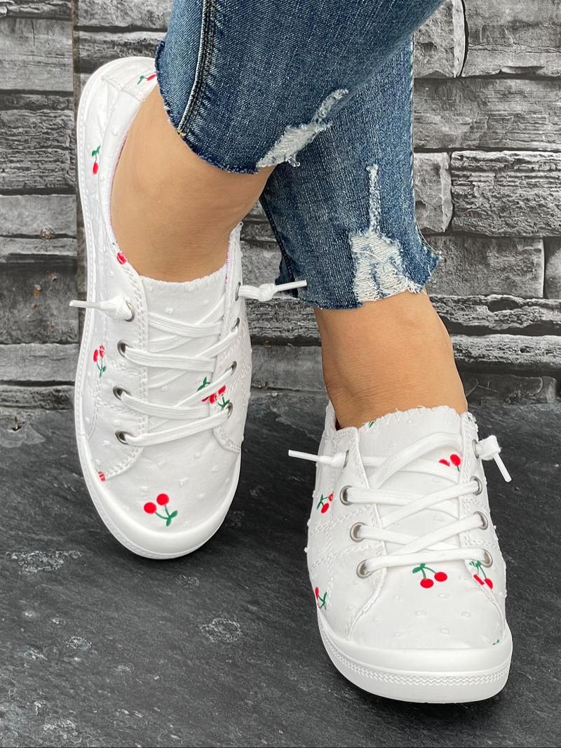 Product Introduction of Women's Cute Cherry Print Lace Up Low Top Sneakers, Casual Comfort Lightweight Sports Shoes, Trendy Outdoor Shoes for Daily Wear for Women & Girls 3