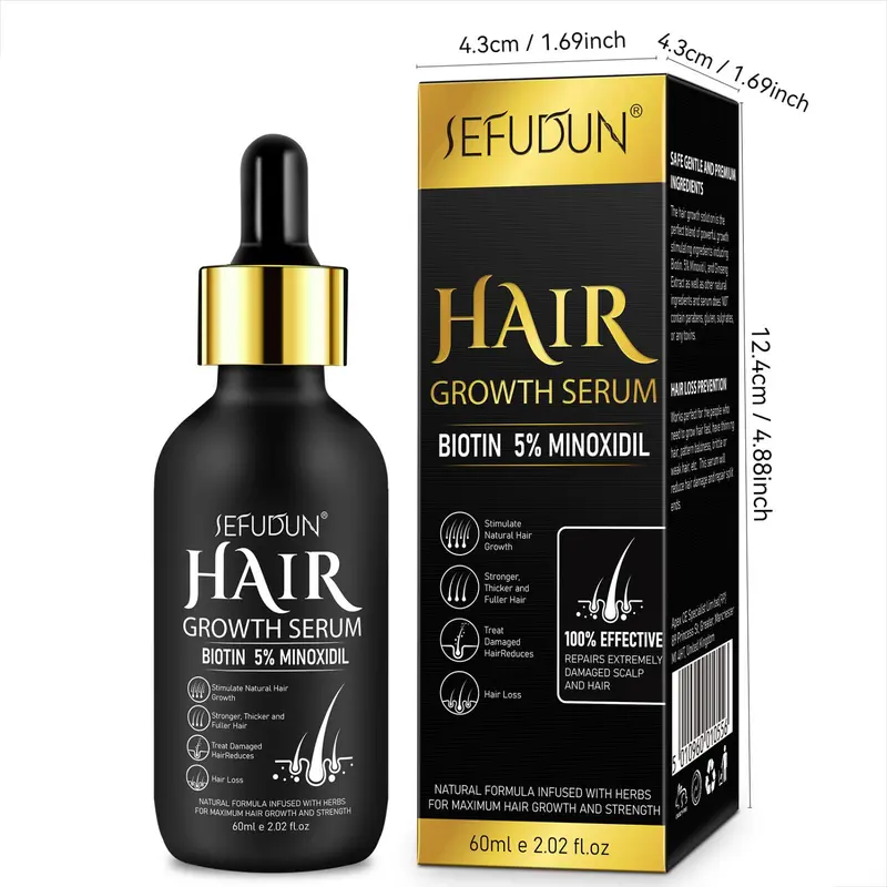 5% Minoxidil Hair Serum, Safe and Effective Hair Strengthening Serum with Biotin for Thinning Hair, Creat Fuller, Thicker Hair, Hair Care Product for Men & Women, Christmas Gift, Suitable for All Hair Types 1