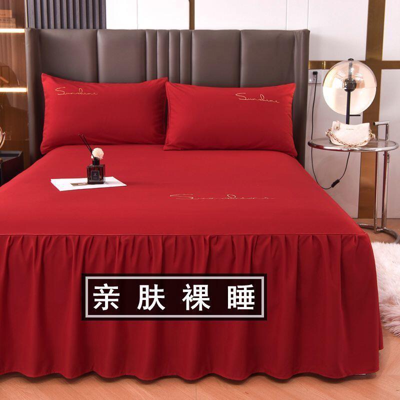 Product Introduction of three piece set cover red skirt style bed sheet new high-end all season universal 0