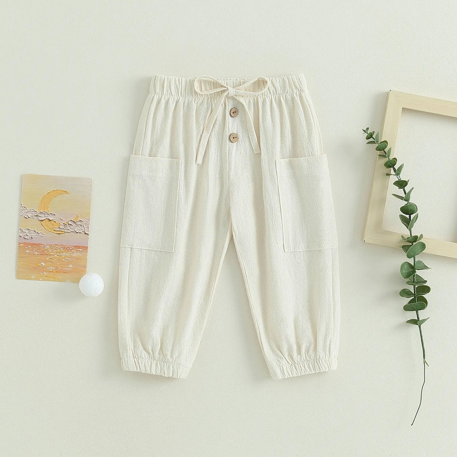Toddler Boys Fashion Casual Sports Pants Solid Color Drawstring Button Cargo Pants with Pockets